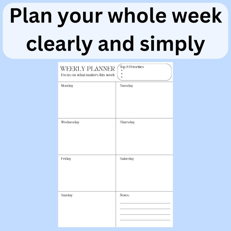 Weekly Planner Printable | Simple Weekly Plan | Minimal Planner | to Do ...