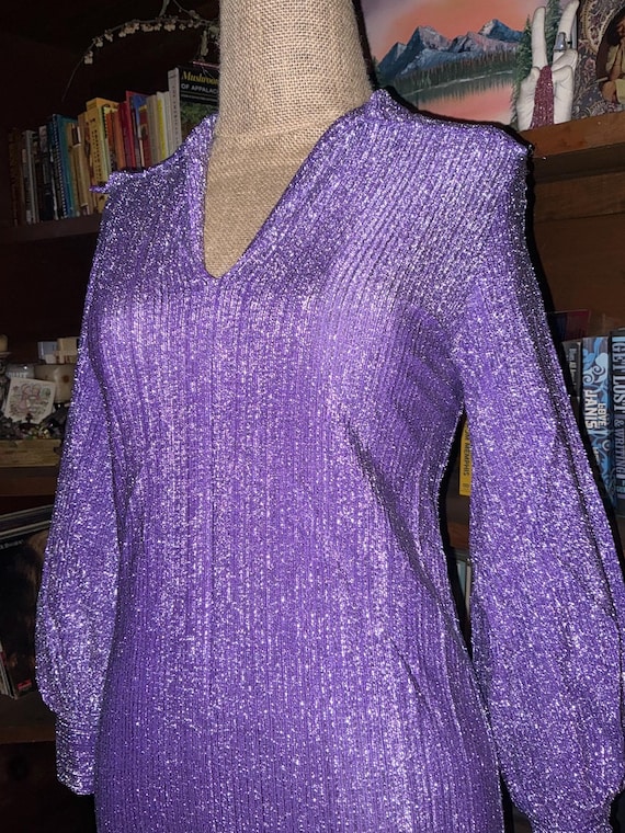 1970's Purple Lurex/Metallic Long Sleeve Blouse - image 2