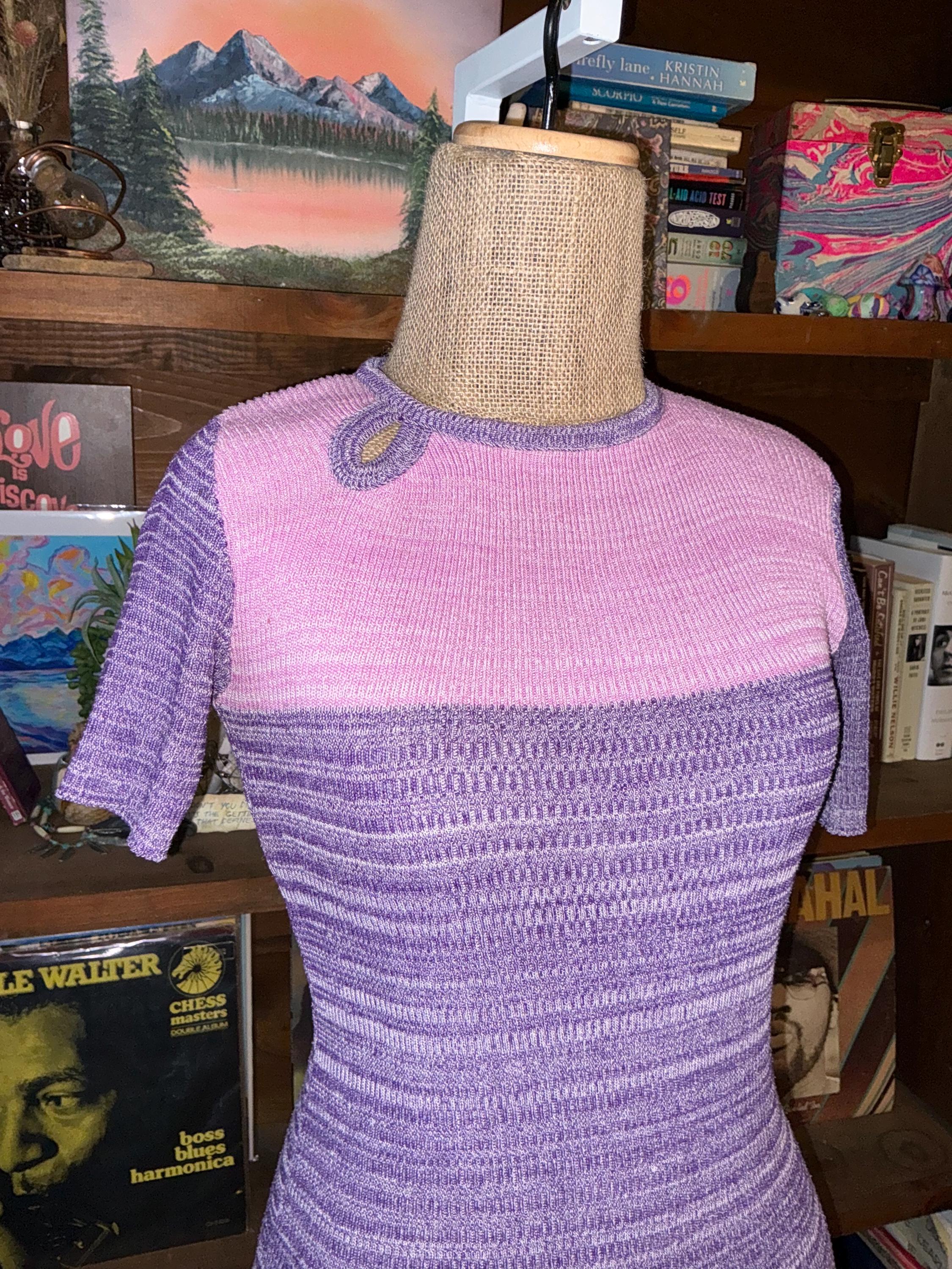 1970's Colorblock Pink & Lavender Keyhole Sweater Knit Top - Etsy