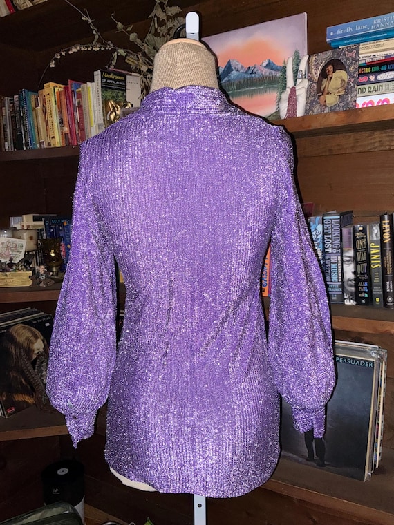1970's Purple Lurex/Metallic Long Sleeve Blouse - image 3