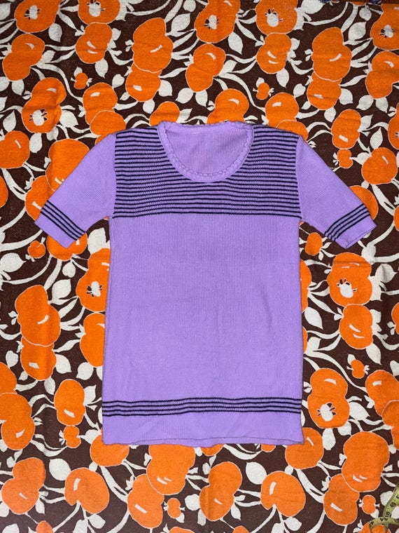 1970's Lavender Retro Striped Sweater Top