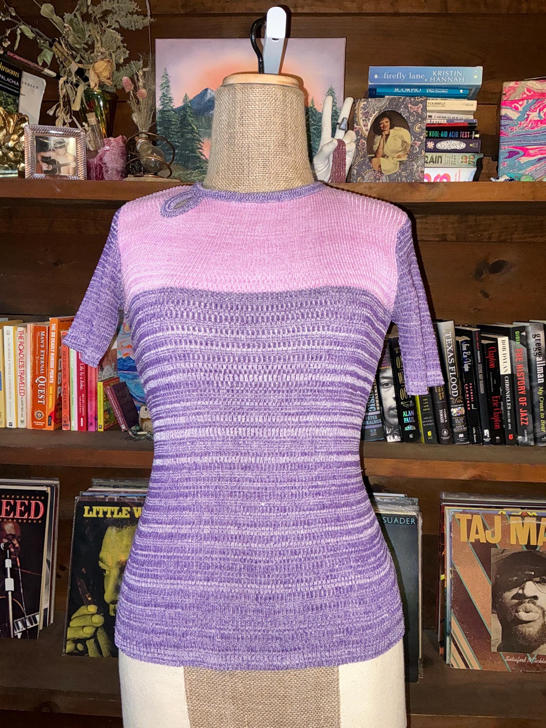 1970's Colorblock Pink & Lavender Keyhole Sweater Knit Top - Etsy