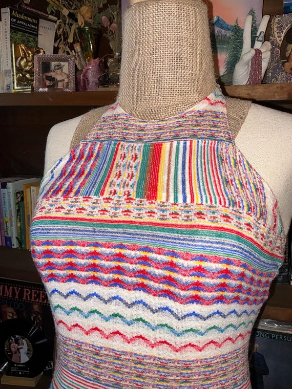 1970's Primary Colors Evolving Pattern Knitted Ha… - image 3
