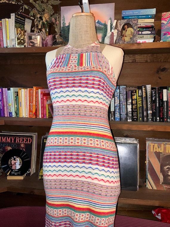 1970's Primary Colors Evolving Pattern Knitted Ha… - image 4