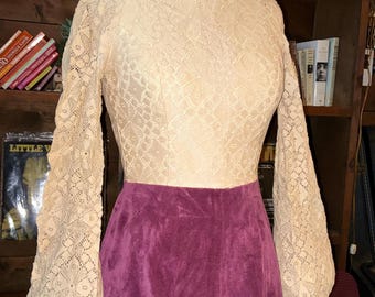 1960's Lace & Midnight Purple Velvet Mini Dress by “Young Innocent"