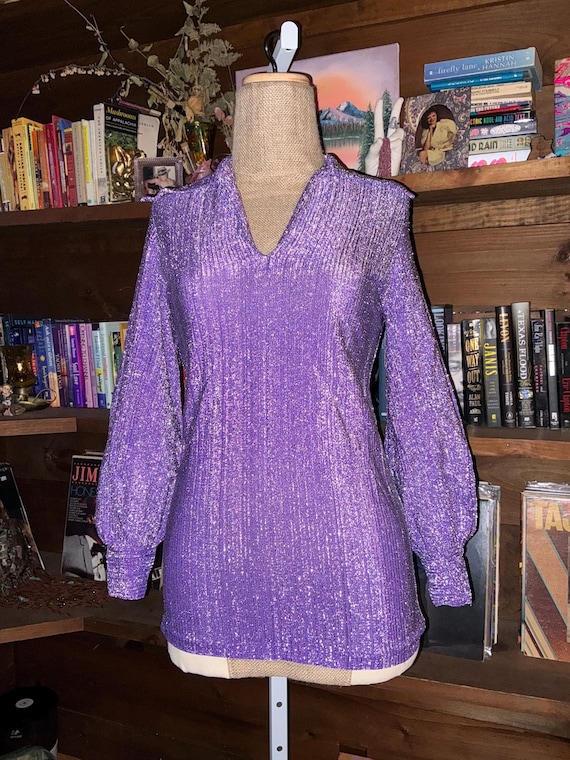 1970's Purple Lurex/Metallic Long Sleeve Blouse - image 1