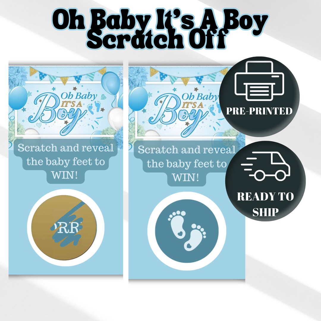 Blue 'oh Baby, It's a Boy' Theme Baby Shower Scratchoffs Game Baby