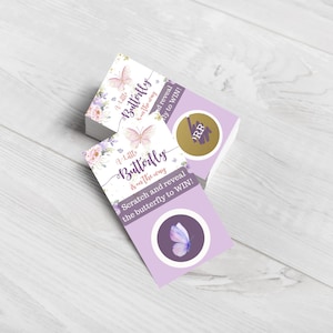 Juego de raspadito de mariposa morada para baby shower / Una pequeña mariposa está en camino / Divertido juego para baby shower / Juego de premios instantáneos / Recuerdos de fiesta