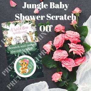 Safari Baby Shower Rubbelkarte, Ein Wilder ist auf dem Weg, Duschspiele, Baby Shower Spiele, Kartenspiele, Dschungel Baby
