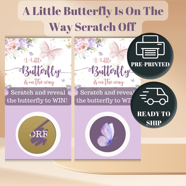 Purple A Little Butterfly Is On The Way Theme Baby Shower Scratch-Offs Game| Baby Shower Games| Shower Games| Card Game|SIZE 2x3.5in
