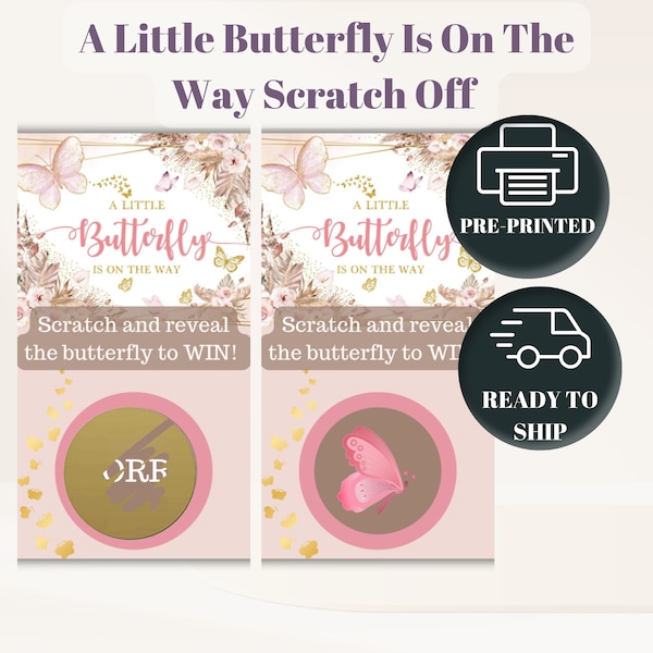 Pink A Little Butterfly Is On The Way Theme Baby Shower Scratch-Offs Game| Baby Shower Games| Shower Games| Card Game|2x3.5