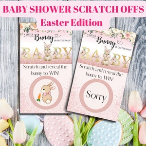 Paashaas Baby Shower Scratch Off Card Game, Baby Shower Games, Spring Game, Easter Baby Shower, Een konijn is onderweg