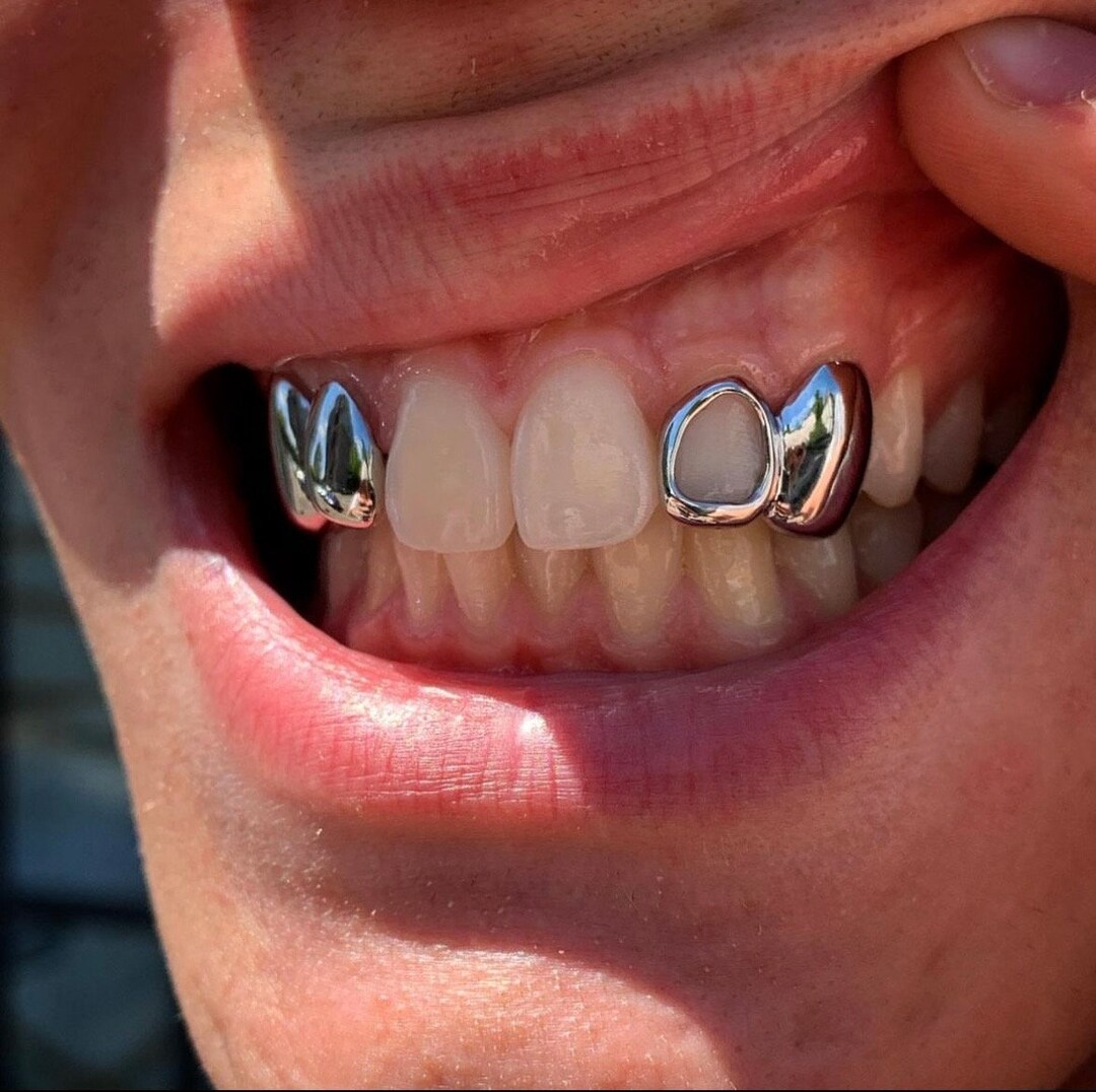 Custom Double Solid Window Grillz , Gold Tooth Cap , Gold Teeth