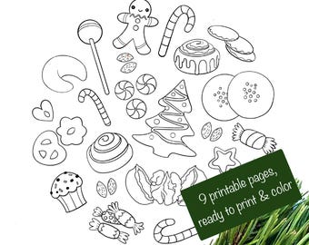 印刷可能なクリスマスぬり絵：アドベントカレンダー、オーナメント（デジタルダウンロード）