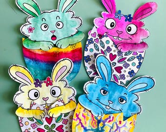 印刷可能なイースターバニーの工作ページ（子供向けDIYペーパーデコレーション）すぐにダウンロード