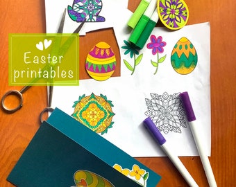 印刷可能なイースターセットの塗り絵とクラフトページジャーナルの装飾インスタントダウンロード