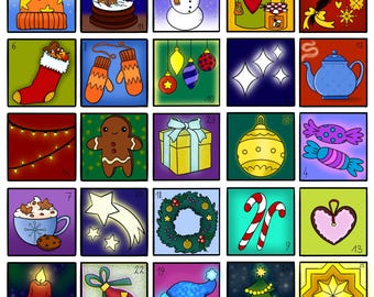 印刷可能なクリスマスぬり絵カウントダウンセット2ファイル（英語とドイツ語）アドベントカレンダーのダウンロード