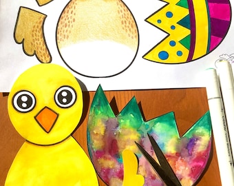 印刷可能なイースターチキンクラフトページ季節の紙の装飾をすぐにダウンロード