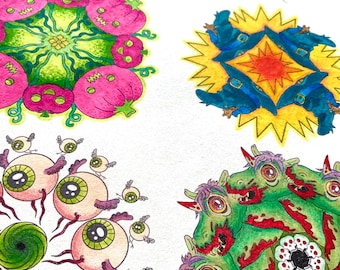 不気味なハロウィーンのマンダラの印刷可能な塗り絵のデジタルダウンロード