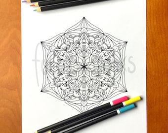 マンダラぬり絵ページ ユニークでエレガントな詳細なデザイン、4枚セット、印刷可能なPDF、即時ダウンロード