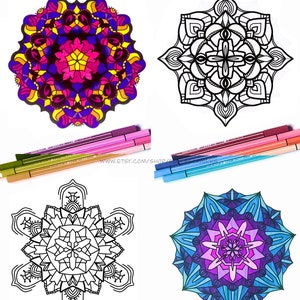 Printable 4 Mandala Coloring Pages for adults kids Set Bundle PDF Instant download pattern template