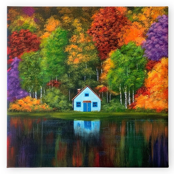 Original acrylic painting on canvas, art commission, custom quote art, personalized art, canvas painting of lake house, home decor wall art