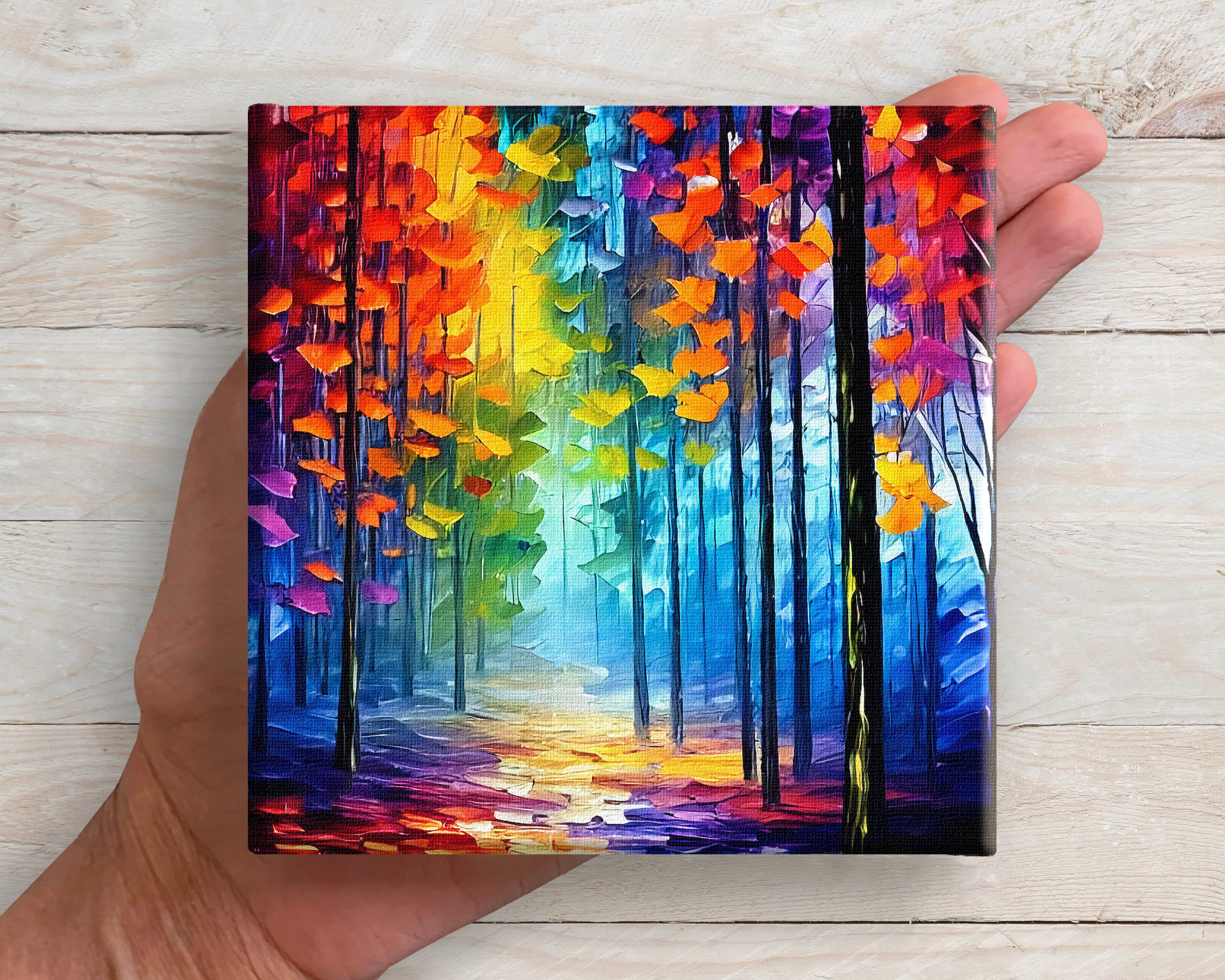 4x4 Mini Canvas Acrylic Painting Orange Fall Sunset // Room Decor