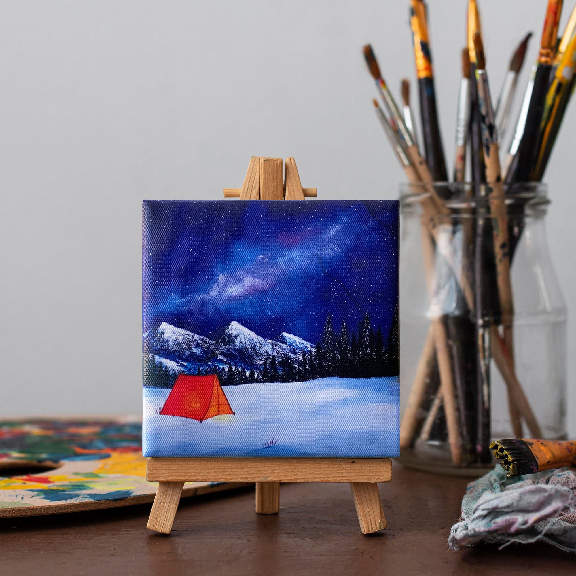 Small Canvas Print, Snowy Mountain Wall Art, Acrylic Painting Print on ...