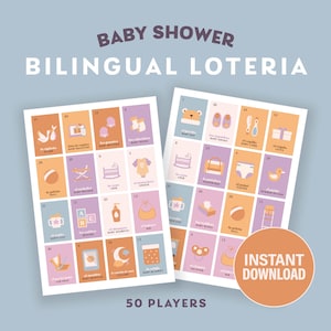 Lotería Bilingüe Baby Shower *Descarga Instantánea* Pasteles de Ensueño – 50 jugadores