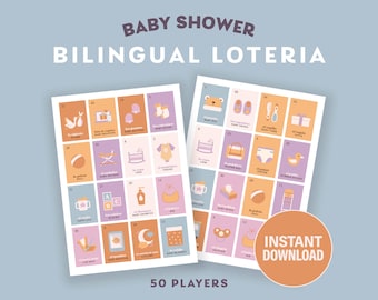 Baby Shower Bilingual Loteria *Instant Download* Dreamy Pastels – 50 players