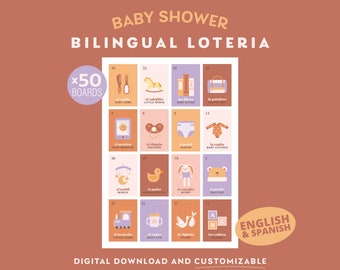 Customizable Bilingual Baby Shower Loteria Game (50 Players) (Digital Download)