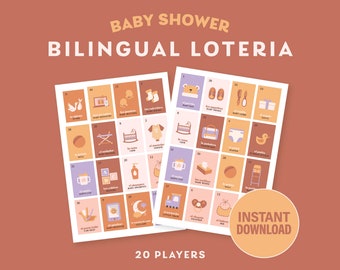 Baby Shower Bilingual Loteria *Instant Download* Multicolor Pastels - 20 Players