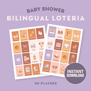 Lotería Bilingüe Baby Shower *Descarga Instantánea* Pasteles Multicolor - 50 jugadores