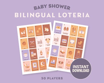 Baby Shower Bilingual Loteria *Instant Download* Multicolor Pastels - 50 players