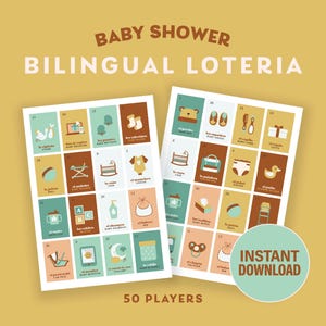 Lotería Bilingüe Baby Shower *Descarga Instantánea* Muted Adventure – 50 jugadores