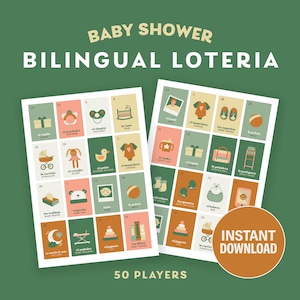 Baby Shower Bilingual Loteria *Instant Download* Earth Serenity – 50 players