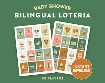Baby Shower Bilingual Loteria *Instant Download* Earth Serenity – 50 players