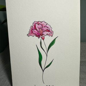 Acuarela Enero Nacimiento Flor Tarjeta Felicitación Obra Original Clavel