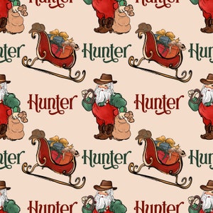 Custom Seamless Name File - Western Santa- Farm Christmas- Western Name File - Custom Baby Name PNG - Digital Paper Name File