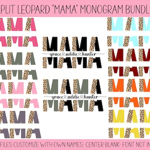 Split MAMA PNG File Bundle, Leopard Mama,Mama with Kids Name, Split Monogram, Sublimation File ,Mom split with Names, leopard colored mama