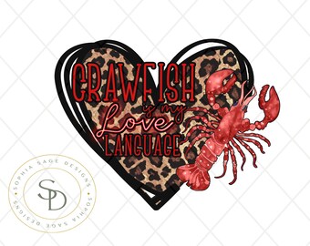 El cangrejo de río es mi lenguaje del amor, San Valentín PNG, cangrejo de río PNG, estampado de leopardo, corazón, temporada de cangrejo de río, carnaval, cajún PNG