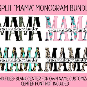 Split MAMA PNG File Bundle, Camo Mama, Floral Mama, Leopard Mama, Western Mama, Kids Name, Split Monogram, mom with kids name PNG,