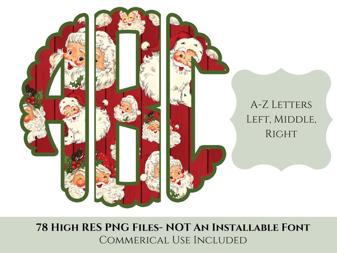 Vintage Santa- Retro Christmas Monogram PNG - Scallop Circle Monogram ...