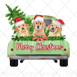 Merry Christmas Dogs-Christmas Sublimation-Holiday PNG- Farmhouse Christmas - PNG -Labrador- Golden Retriever- Vintage Truck- Dogs in Truck