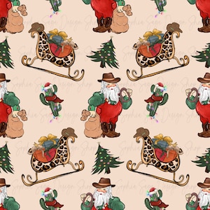 Western Santa Christmas Seamless Pattern | Digital Paper | Seamless File| For Commercial Use | Farmhouse