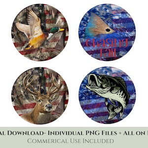 Hunting and Fishing PNG- Car Freshie Cardstock File - Car Freshies for Him- American Flag - Bass - Ducks - Men&#39;s Car Aroma PNG - Car Coaster