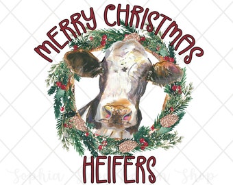 Vrolijk kerstfeest vaars - kerst sublimatie-vakantie PNG - zuidelijke vakantie ontwerp - png - westerse digitale download - koe - boerderij kerst