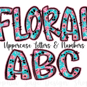 Conjunto de letras con garabatos florales en turquesa - PNG occidental - Uso comercial - Sublimación - Conjunto de letras - Letras con garabatos PNG - Ágata brillante - Estilo elegante