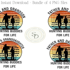 Bundle de fichiers PNG pour copain de chasse-père fils-père fille-papa petits-enfants-partenaire de chasse préféré-fichier de sublimation extérieur-PNG-rétro