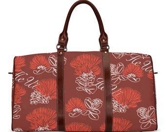 Ohia Lehua - Weekender Bag - Travel Bag - Red Getaway Bag -  Waterproof Luggage